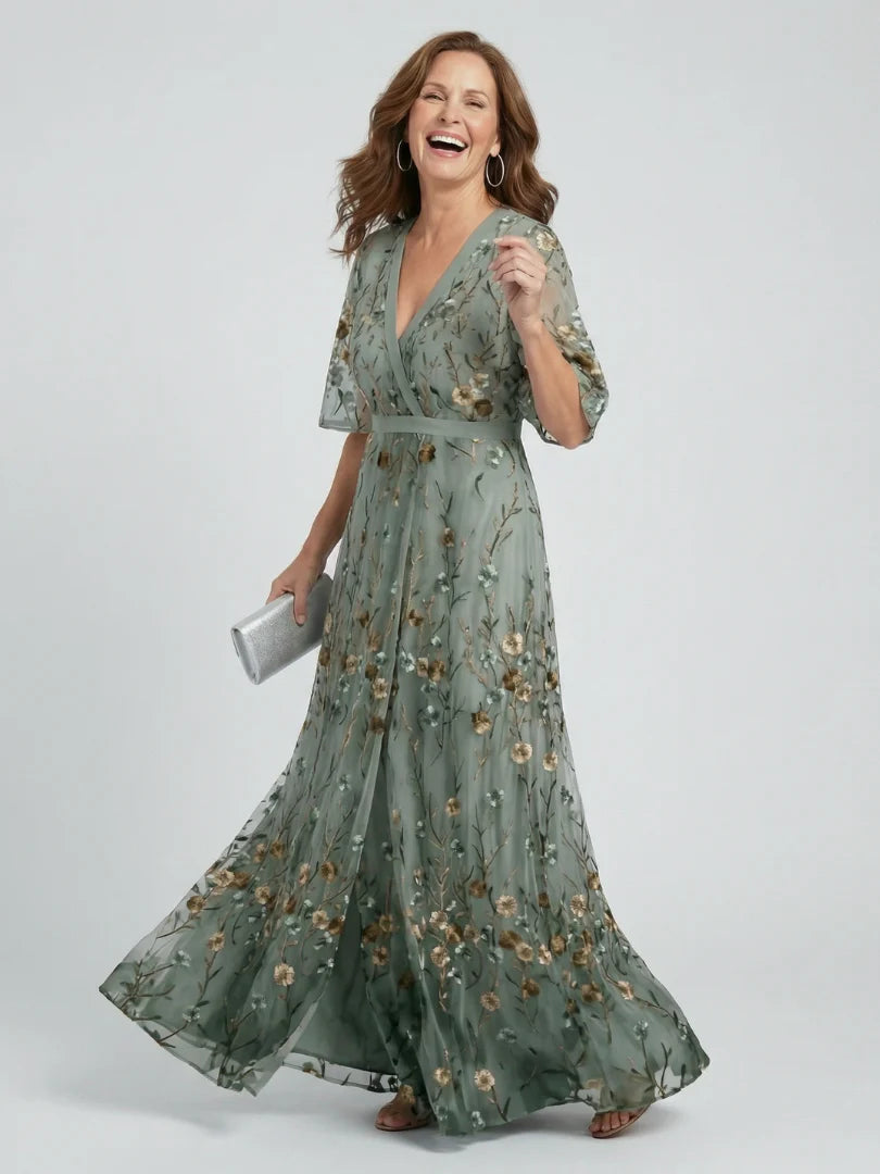 CARMEN | VESTIDO LARGO CON BORDADOS FLORALES