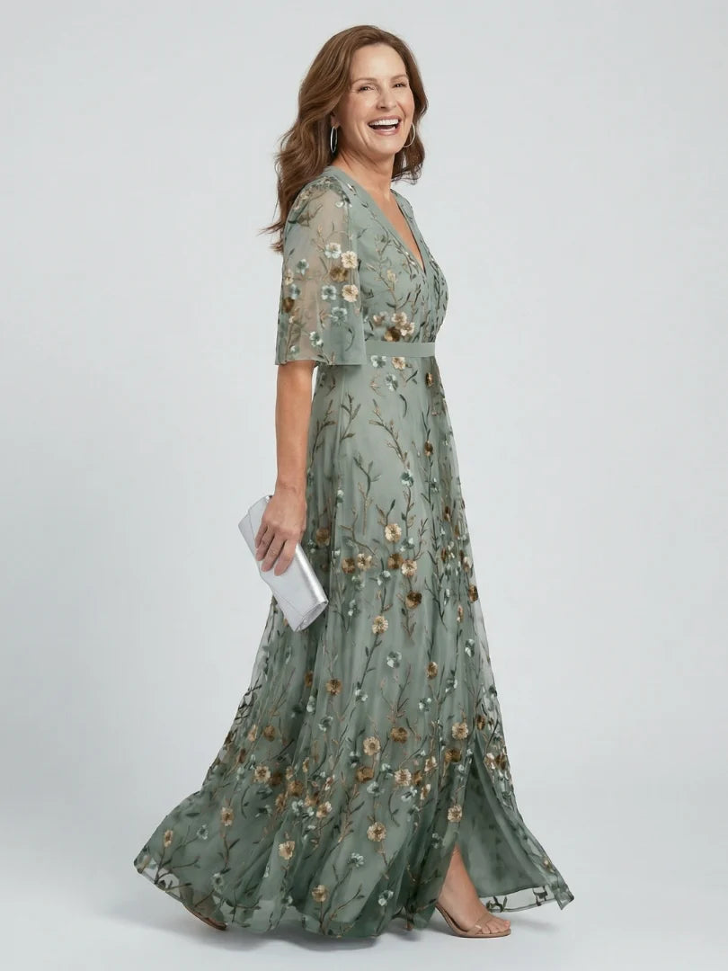 CARMEN | VESTIDO LARGO CON BORDADOS FLORALES