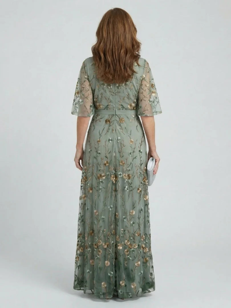 CARMEN | VESTIDO LARGO CON BORDADOS FLORALES