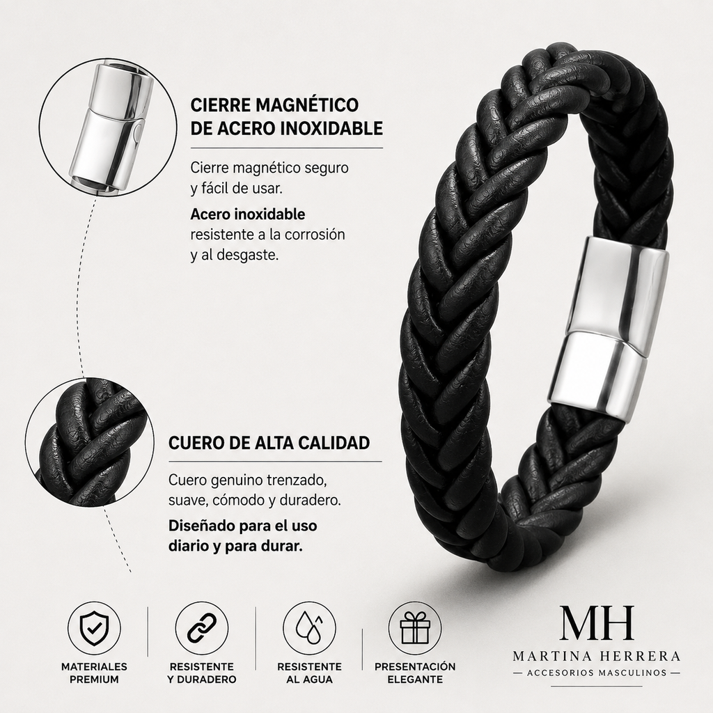 Pulsera Atlas™ | Cuero Trenzado & Acero