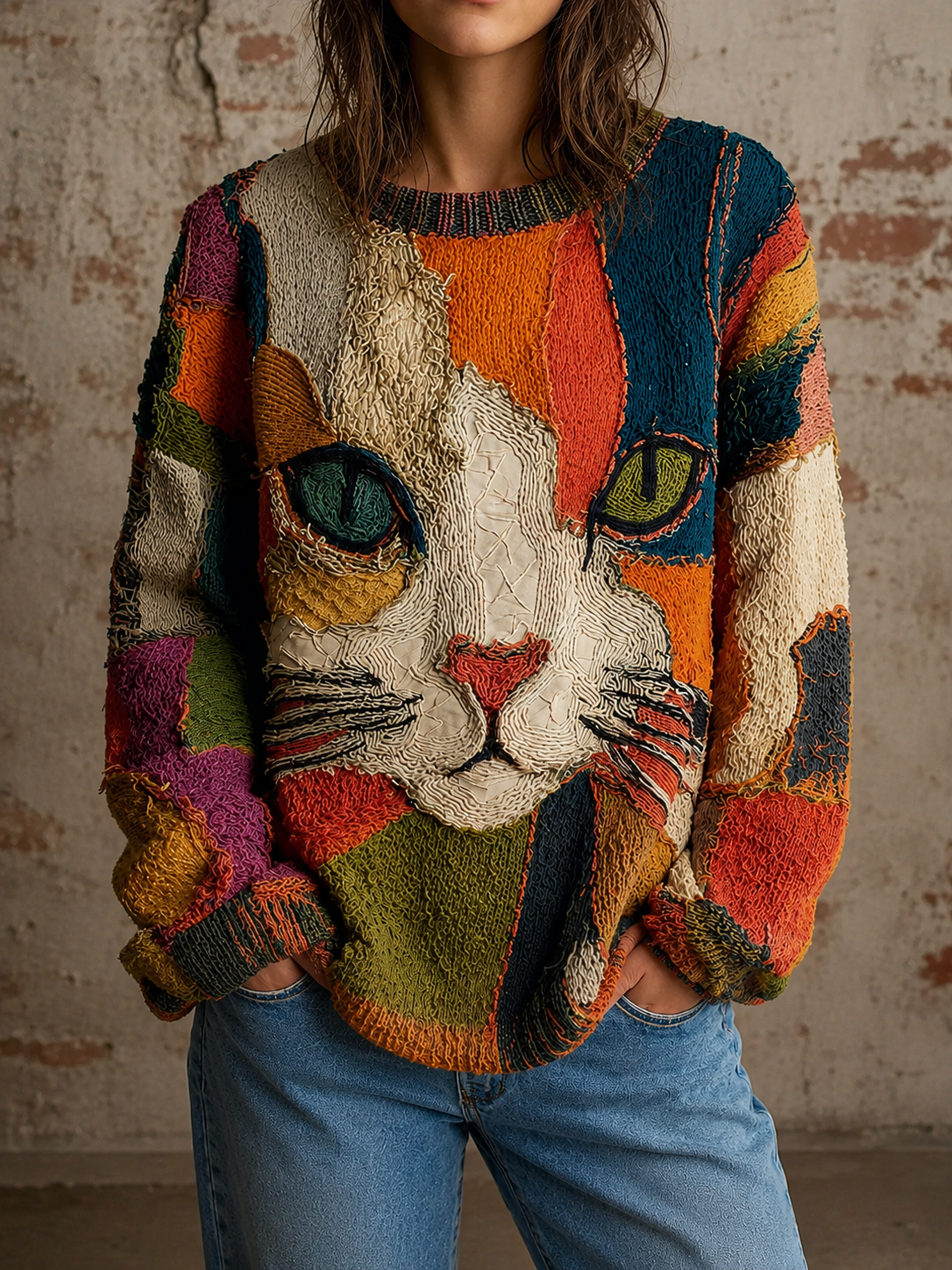 Chalice - Suéter Con Gato De Patchwork