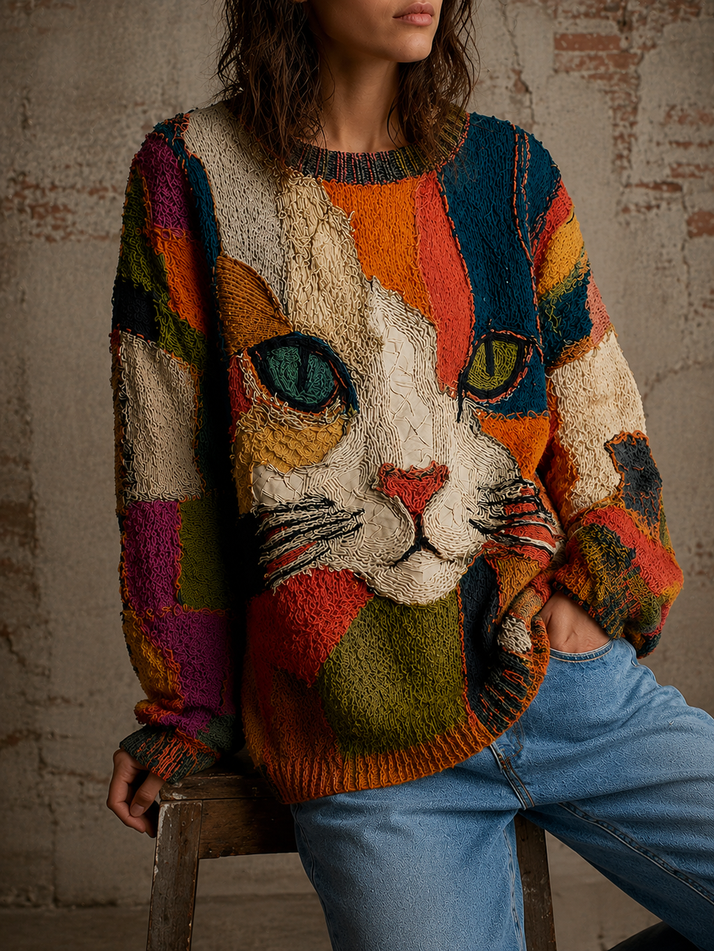 Chalice - Suéter Con Gato De Patchwork