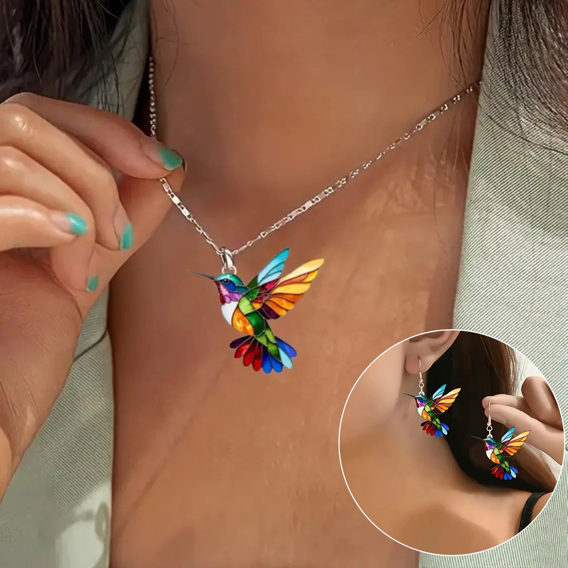 (GRATIS) Pendientes + Collar colibrí